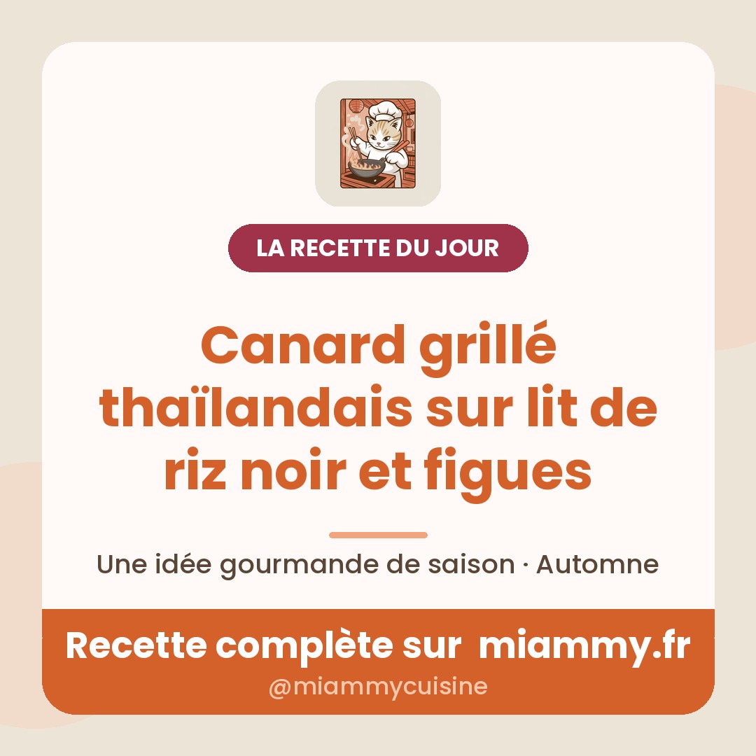 Canard grillé thaïlandais sur lit de riz noir et figues — la recette du jour Miammy